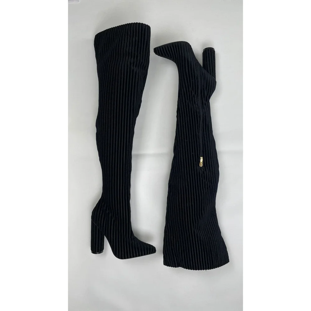 Sergio Todzi JR-022 Black Ribbed Over The Knee Block Heel Gothic Boots Womens 37
